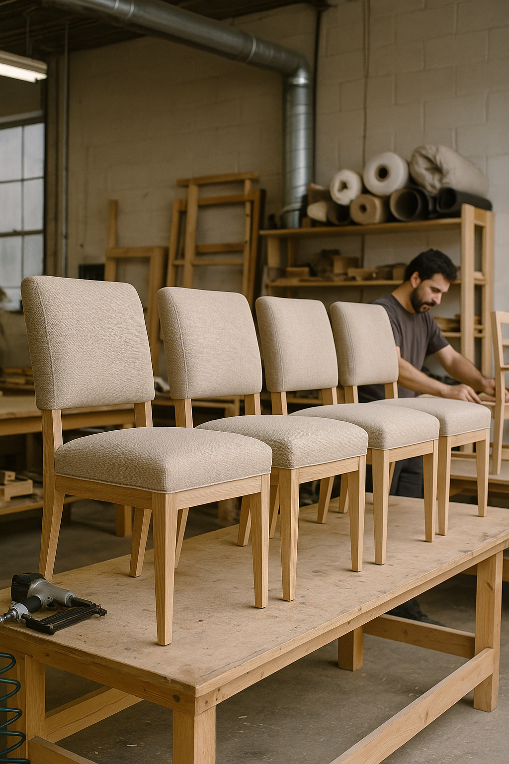 Custom dining chairs in workshop
